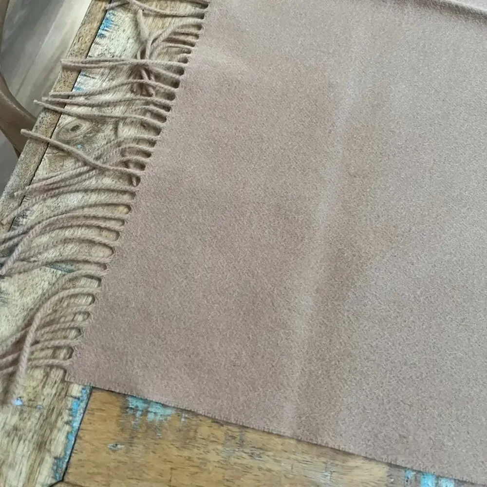 Wool Scarf Fringe Shawl Beige Tan 69